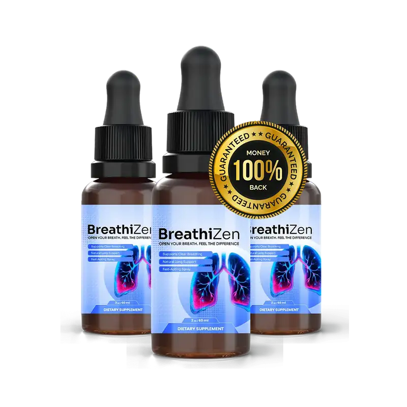 Breathizen 60 day 100 percent money back guarantee seal with three bottles